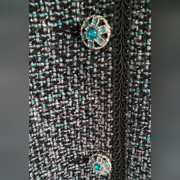 Tweed Lightweight 3 Jeweled Coated Metal Button Blazer Jcket - Picture 3 of 11